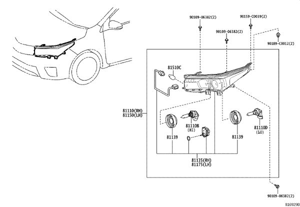 Front Headlight Assembly Right 81110-02K10 for Toyota Corolla