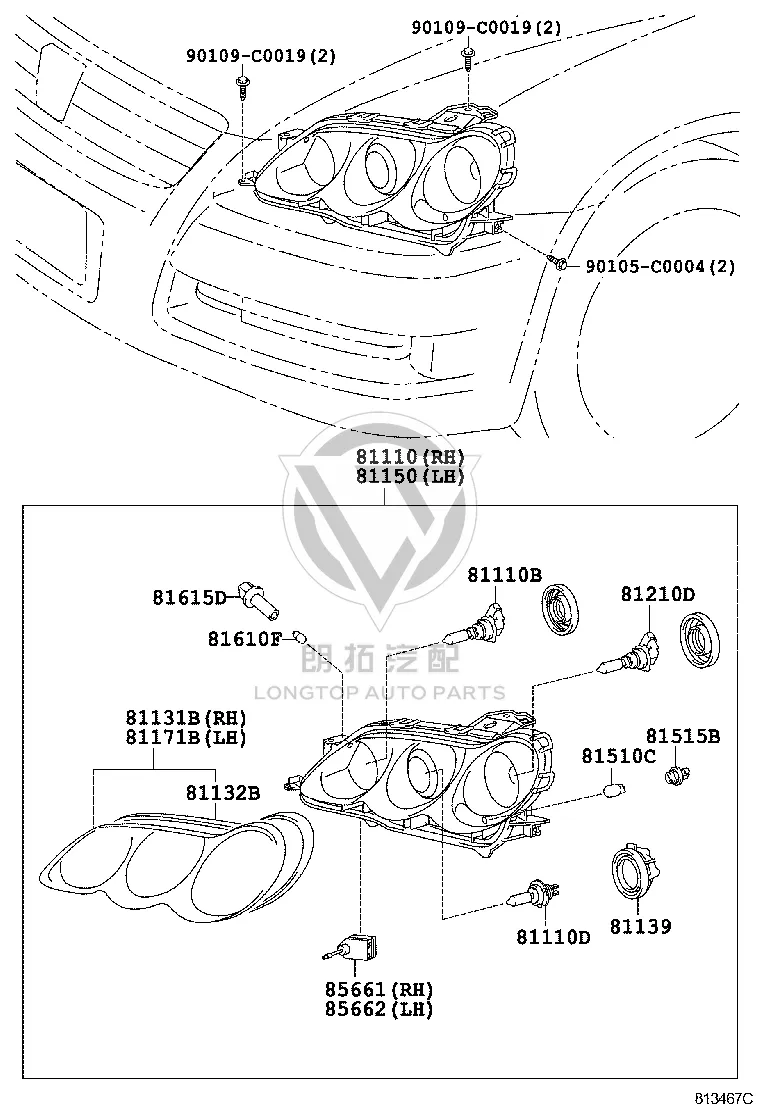 Headlight Assembly (Right) 81110-0P011 for Toyota REIZ