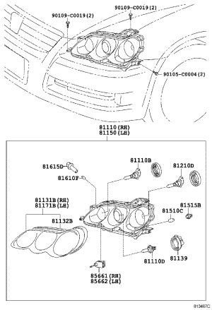 Headlight Assembly (Right) 81110-0P011 for Toyota REIZ