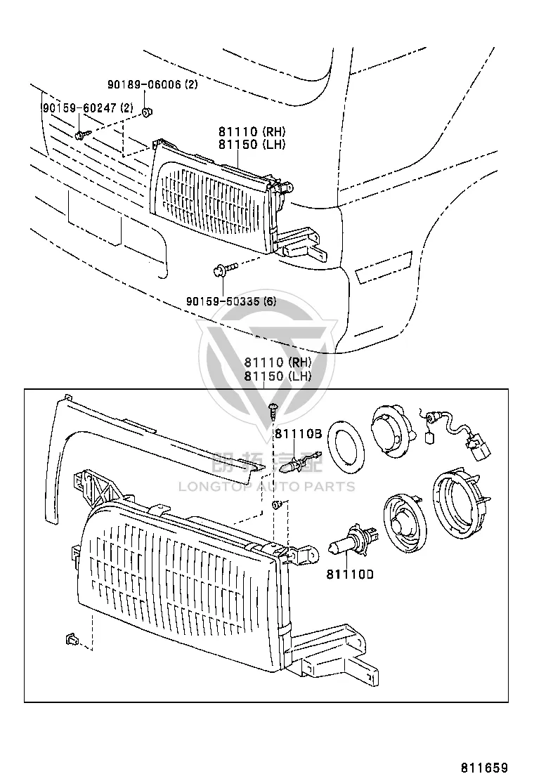 Front Light Assembly (Right) 81110-36530 for Toyota Coaster