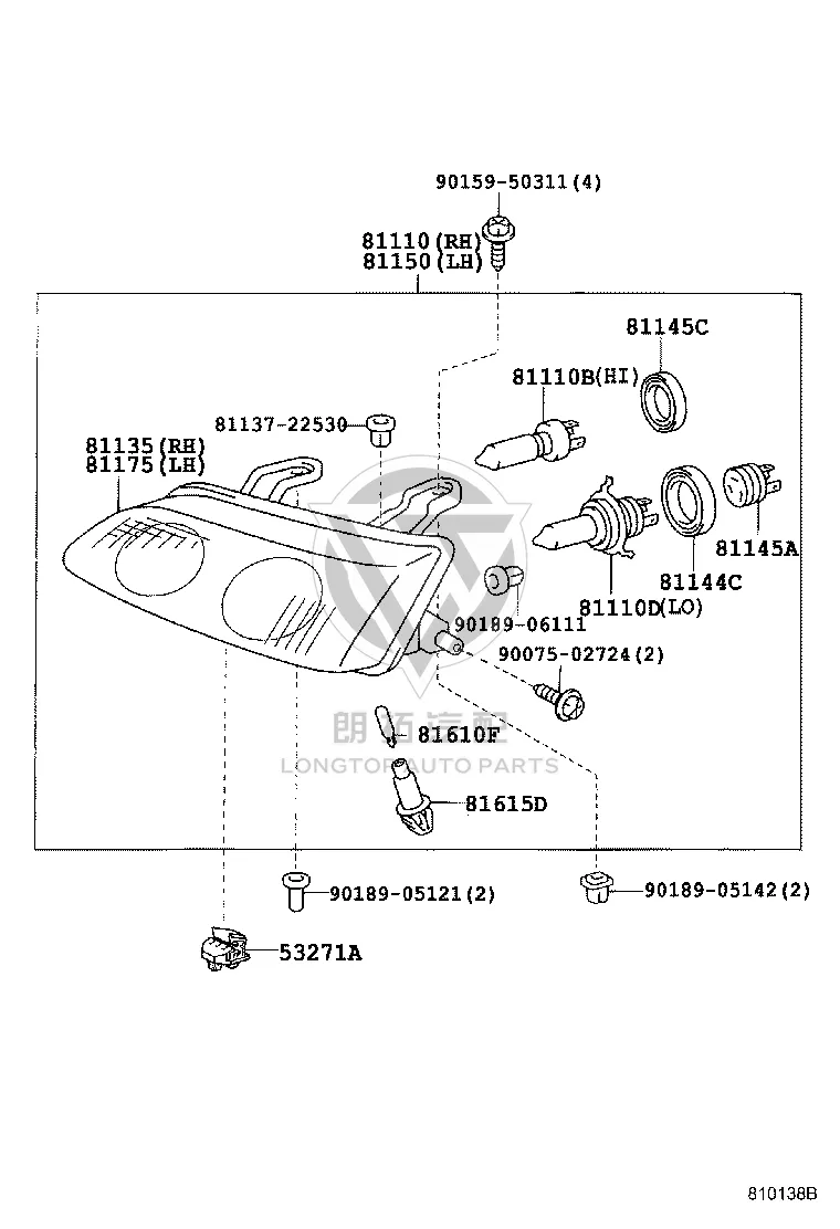 Right Headlight Assembly 81110-44031 for Toyota Picnic