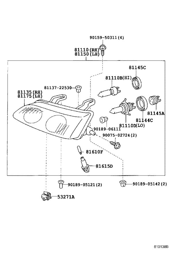 Right Headlight Assembly 81110-44031 for Toyota Picnic