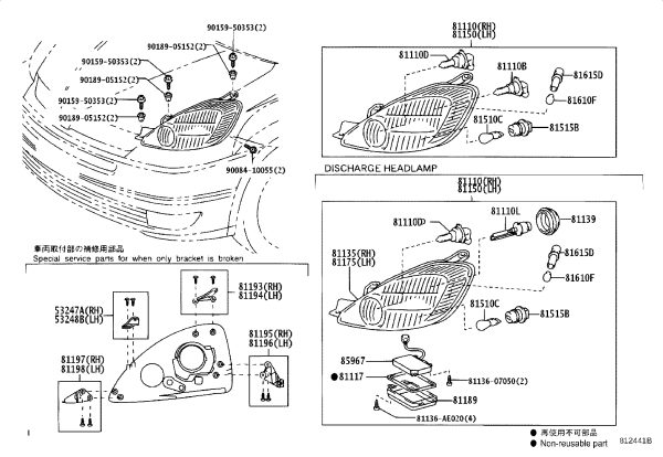Headlight Assembly (Left) 81150-AE030 for Toyota Sienna