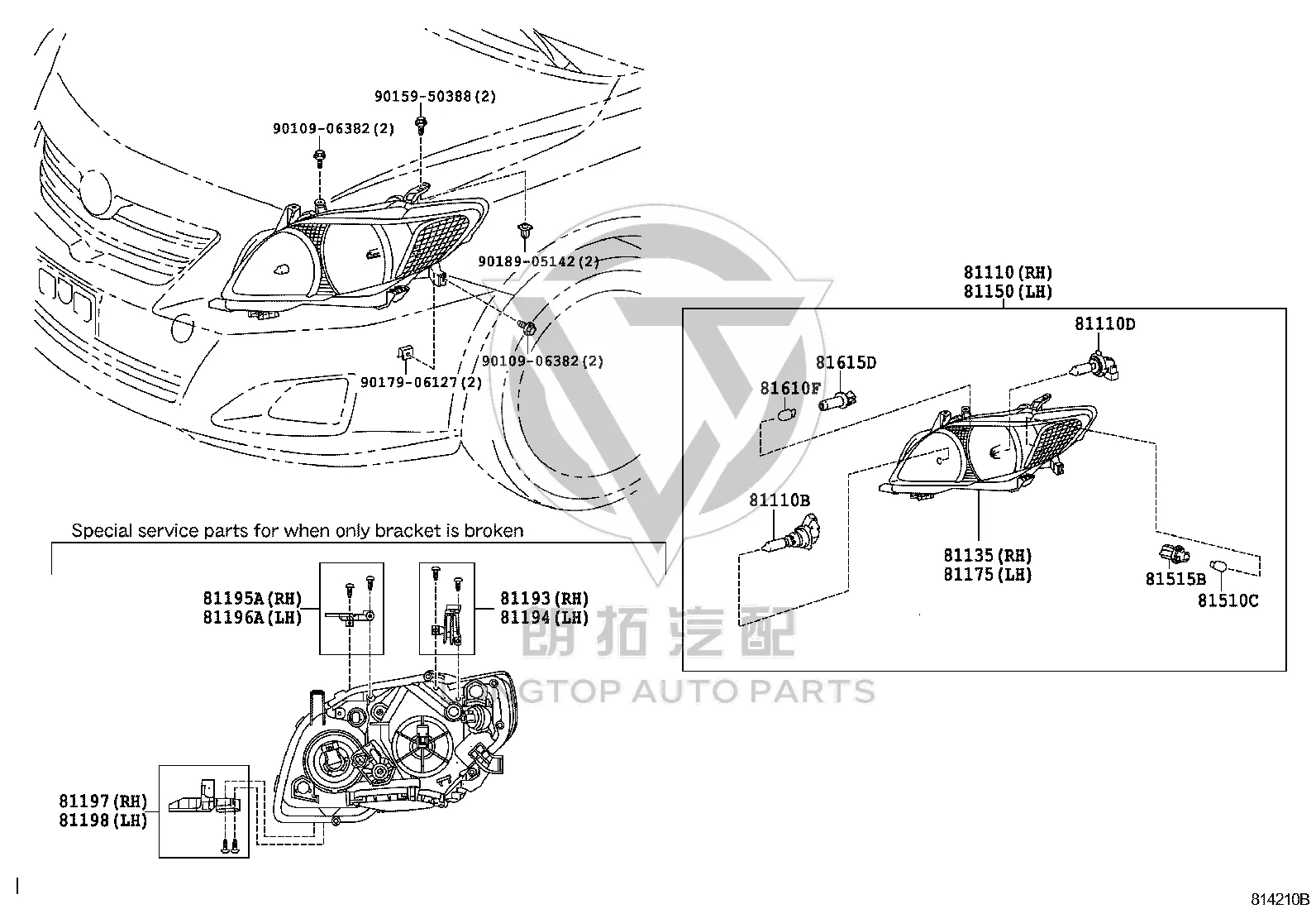 Headlight Assembly (Right) 81110-02B30 for Toyota Corolla
