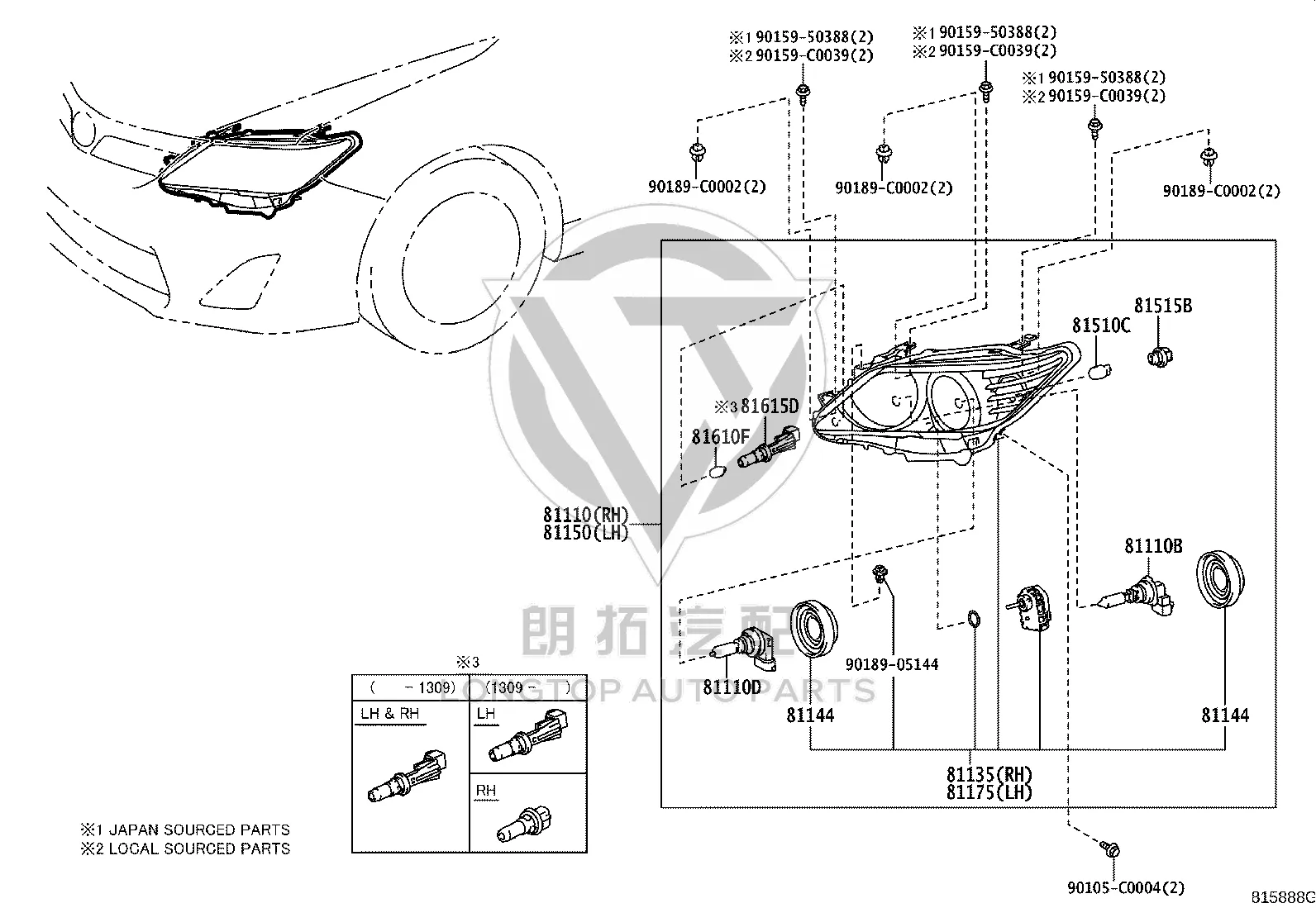 Headlight Assembly (Left) 81150-06D10 for Toyota Camry