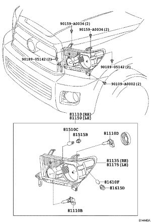 Headlight semi-assembly (right) 81130-0C051 for Toyota Sequoia