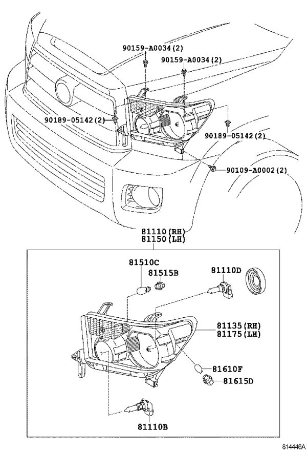 Headlight Assembly Left 81170-0C051 for Toyota Sequoia