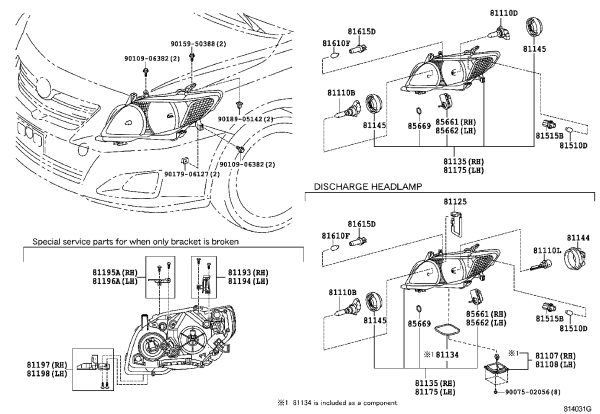 Front Headlight Subassembly (Right) 81130-12A60 for Toyota Corolla