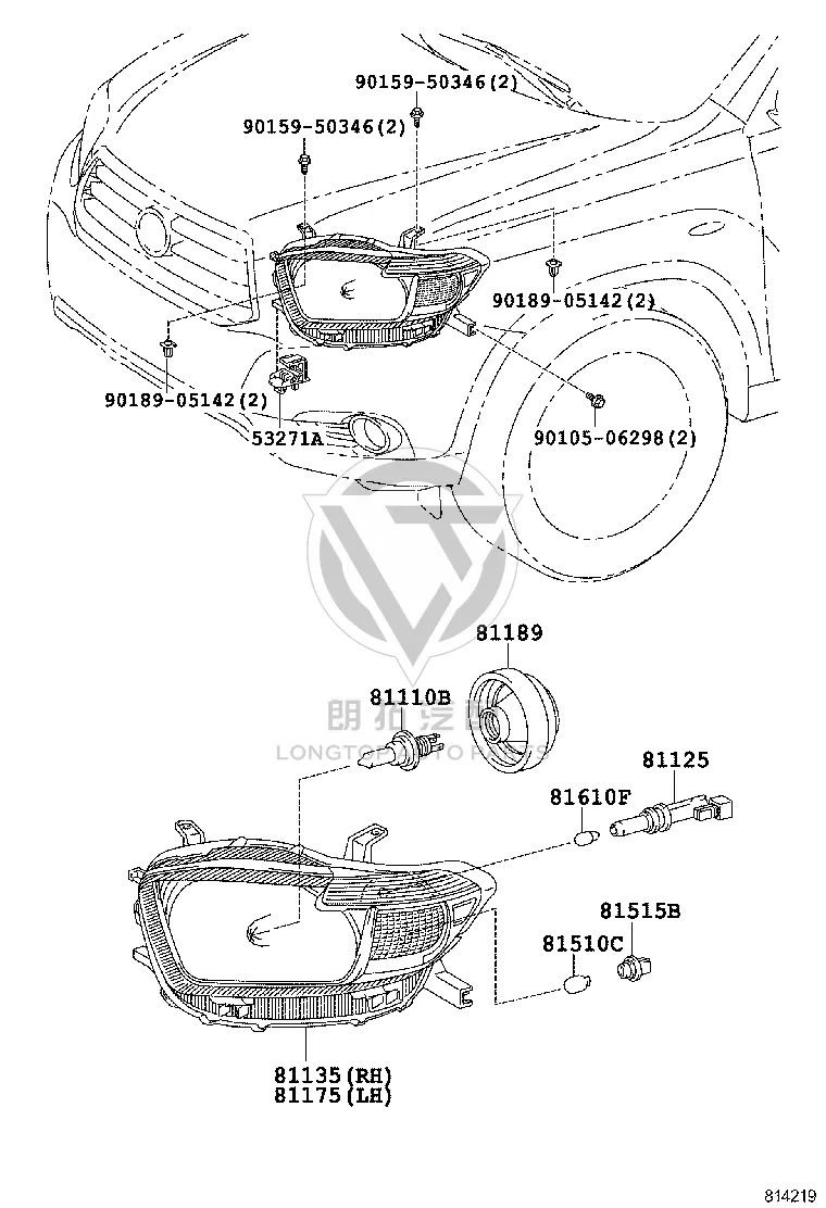 Headlight Assembly Right 81130-48A30 for Toyota Highlander