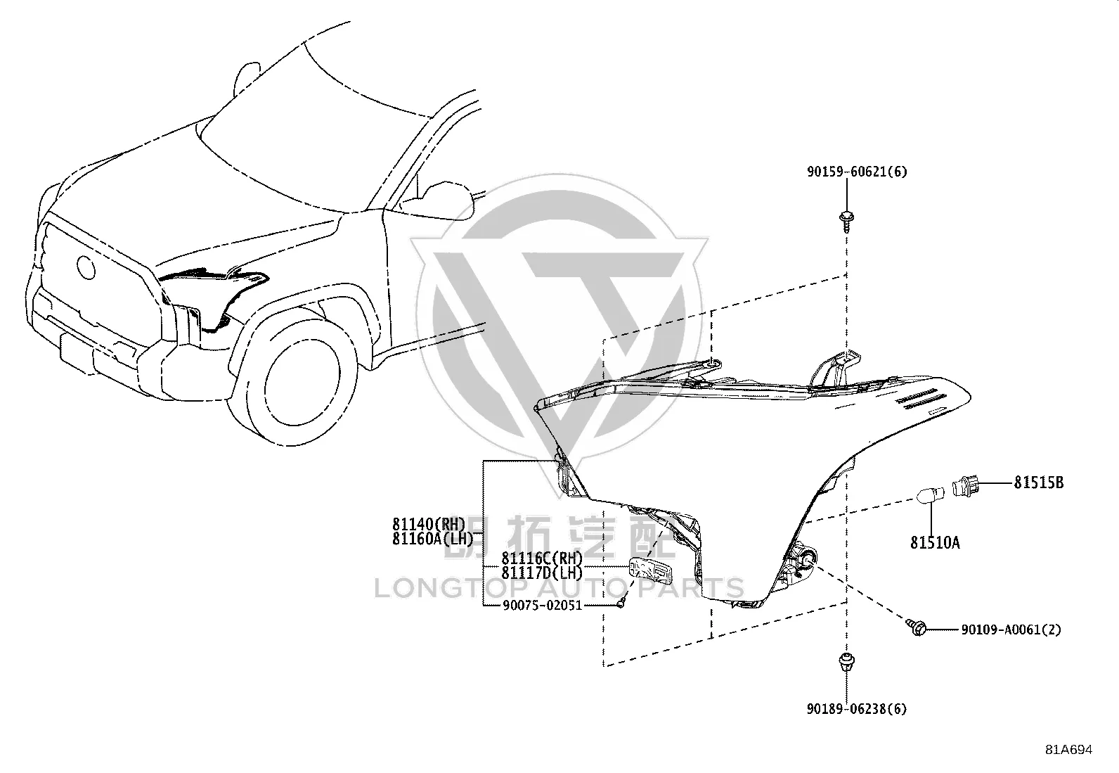 Headlight Assembly (Left) 81160-0C230 for Toyota Tundra