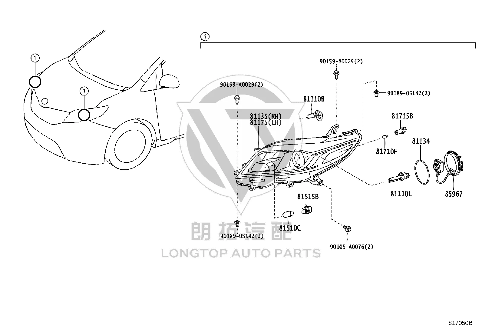 Headlamp Semi-Assembly Left 81185-08070 for Toyota Sienna