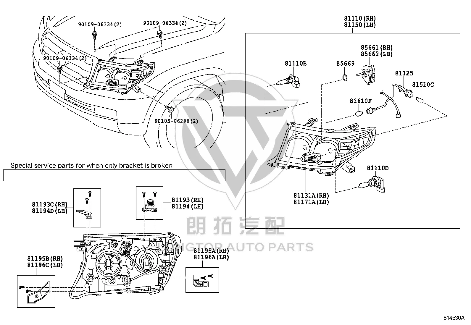 Front Headlight Semi-Assembly Right 81145-60G10 for Toyota Land Cruiser
