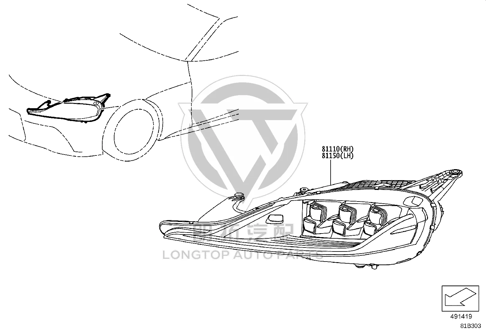 Front Light Assembly (Right) 81145-WAA09 for Toyota Supra