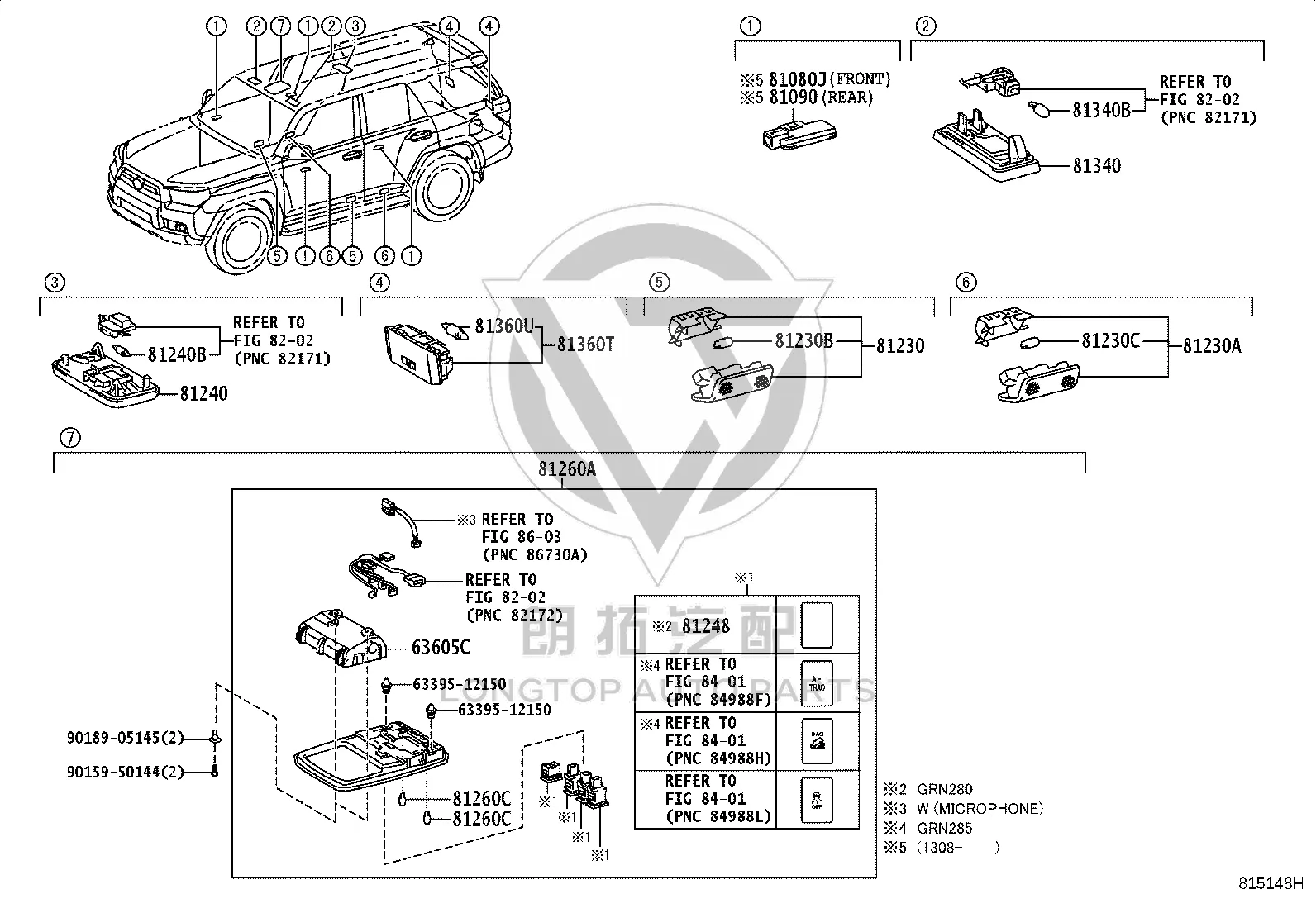 Roof vanity lamp 8134030-100E2 for Toyota 4RUNNER