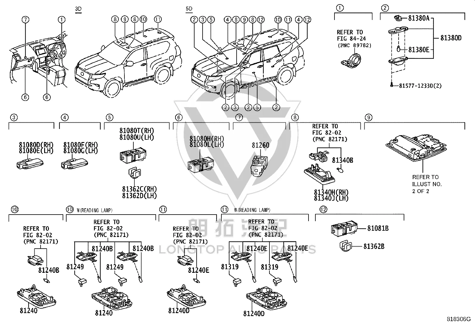 Interior Ceiling Light (Rear) 81240-12100E0 for Toyota Land Cruiser