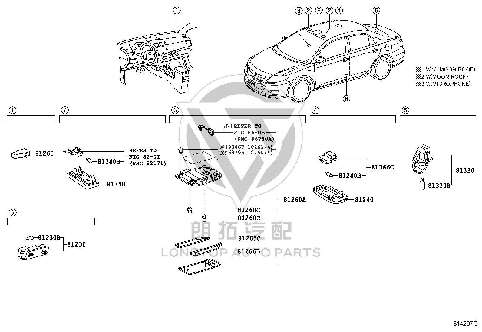 Sunroof Switch 81260-02260 for Toyota Corolla