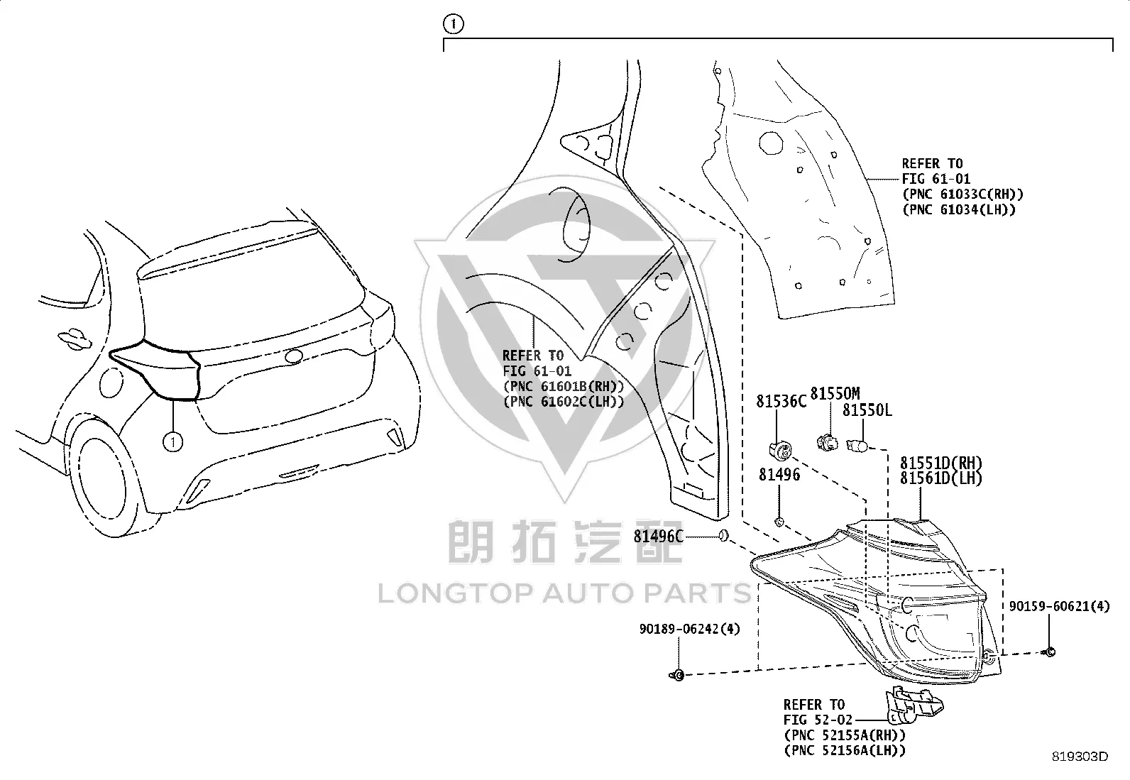 Outer Tail Light Assembly 81496-60010 for Toyota 4RUNNER