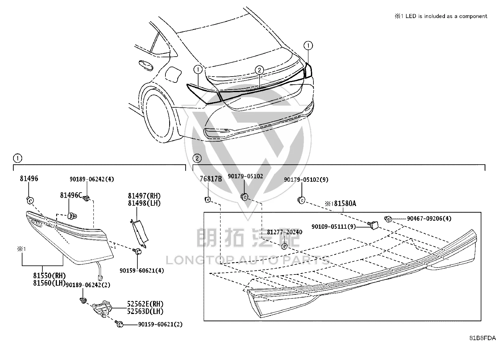 Rear Lamp Assembly 81580-33640 for Lexus ES350