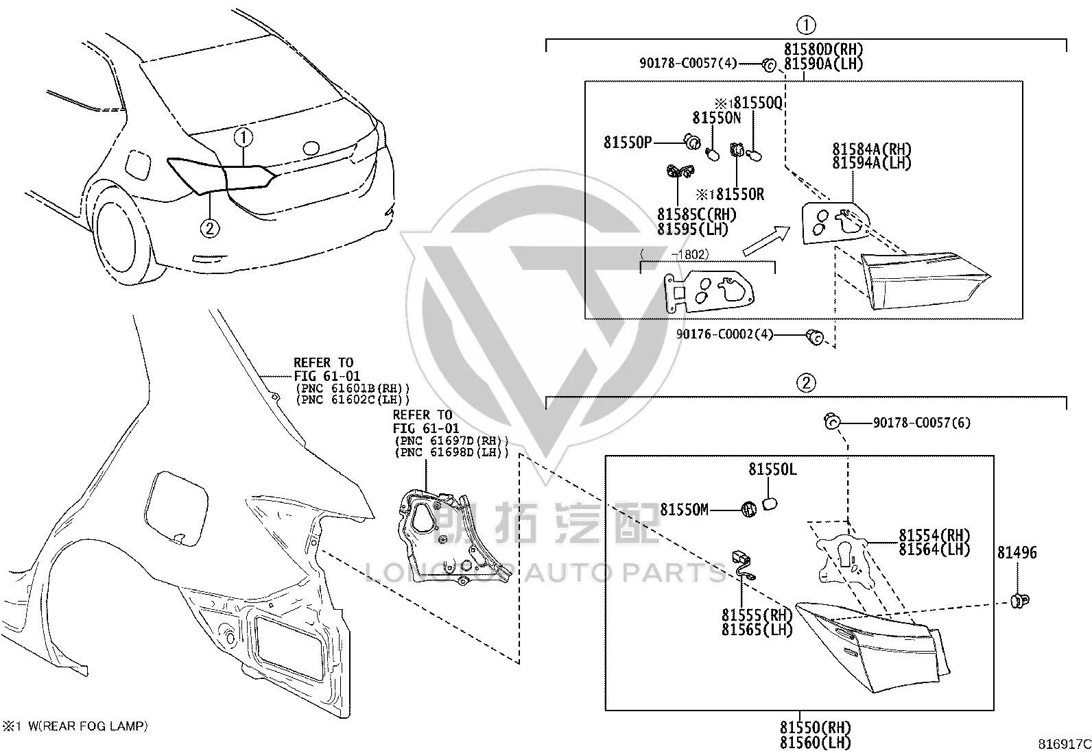 Outer Tail Lamp Assembly 81550-02C51 for Toyota Corolla