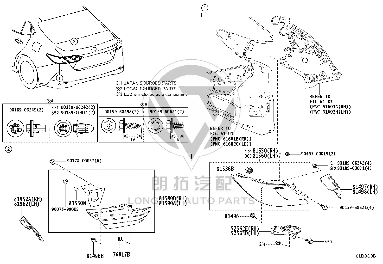 Exterior Tail Light Assembly 81560-06B30 for Toyota Camry