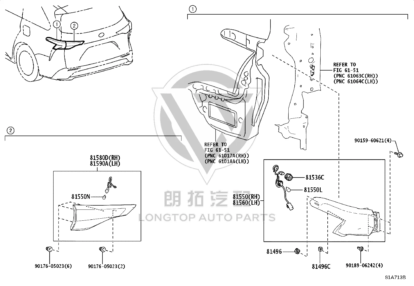 Outer Tail Lamp Assembly Right 81550-08110 for Toyota Sienna