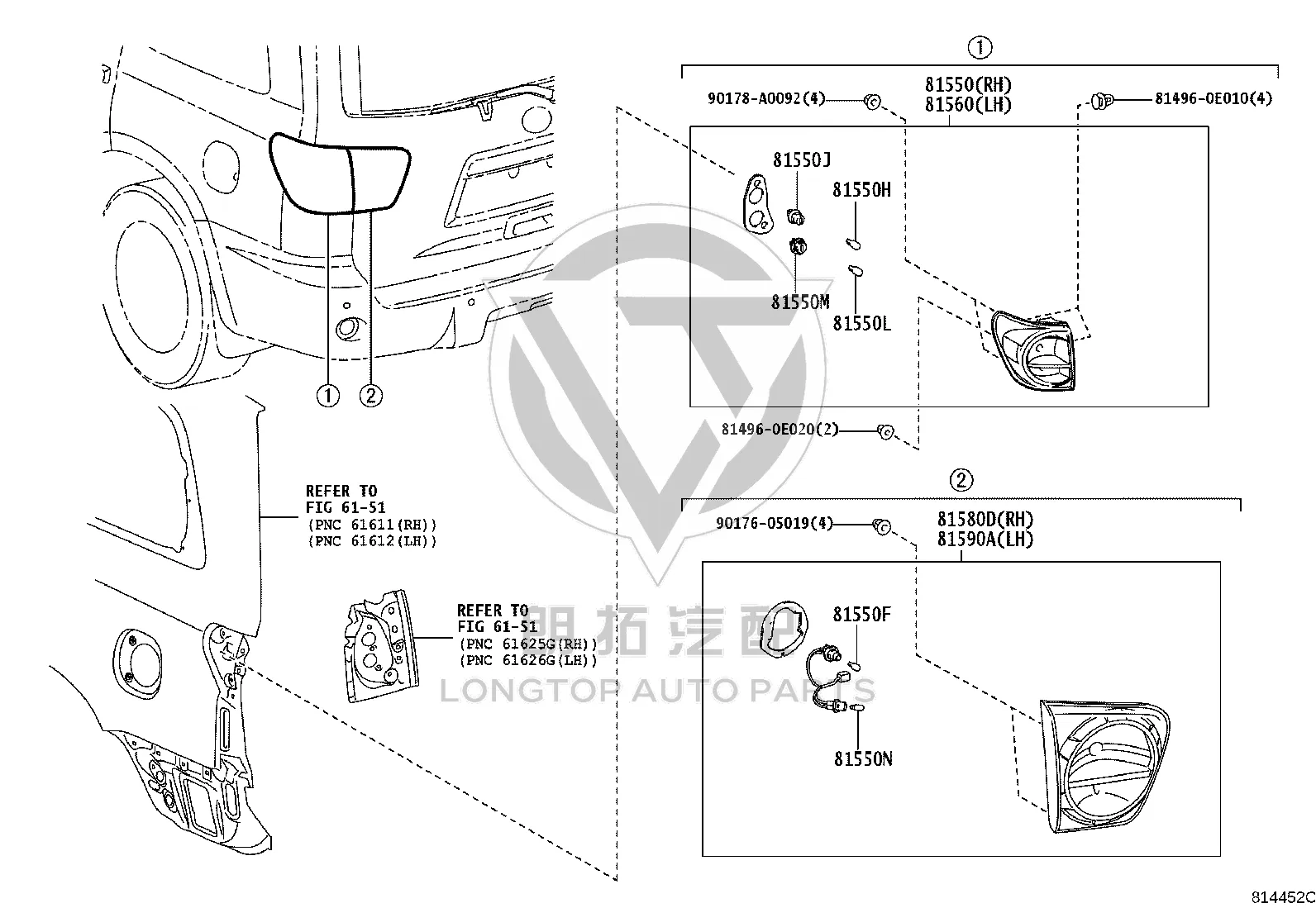 Taillight Assembly Right 81580-0C050 for Toyota Sequoia