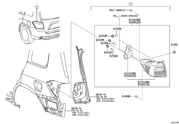Exterior Tail Light Assembly (Left) 81560-0E030 for Toyota Highlander