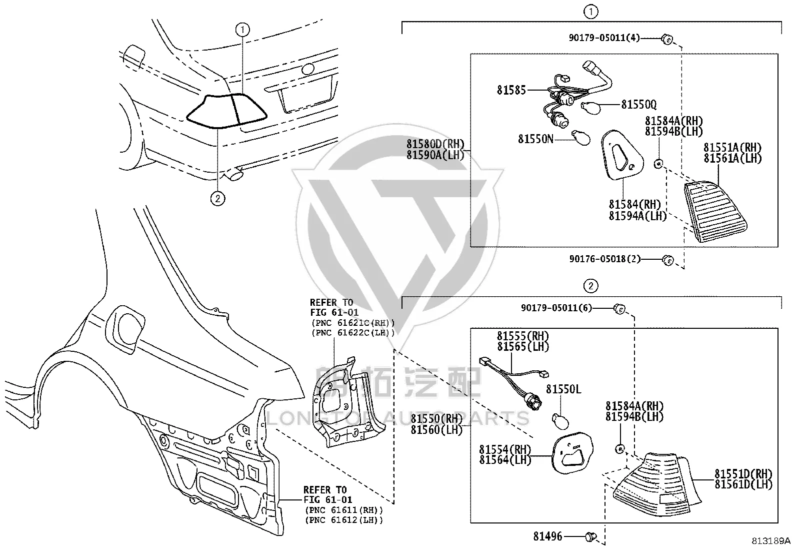 Inner Tail Lamp Half Assembly 81591-0N010 for Toyota Crown