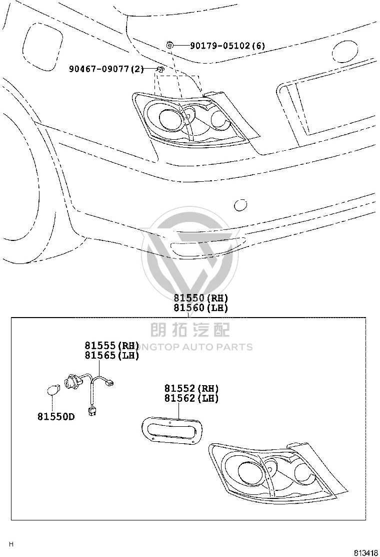Outer Tail Lamp Assembly Right 81550-0P020 for Toyota Reiz