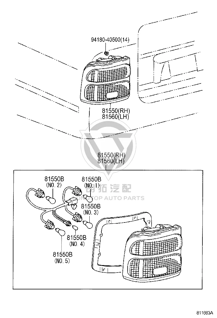 Rear Tail Light Assembly 81550-0S020 for Toyota Coaster