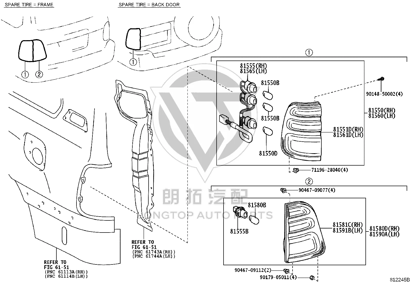 Outer Right Tail Light Assembly 81550-60560 for Toyota Land Cruiser