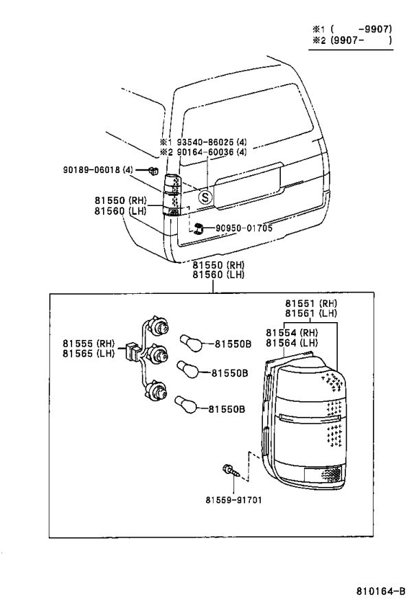 Outer Tail Lamp Assembly (Right) 81550-95J10 for Toyota Hiace