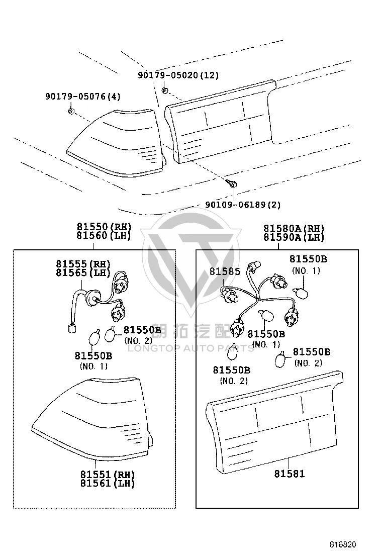 Outer Tail Light Assembly 81551-30750 for Toyota Crown