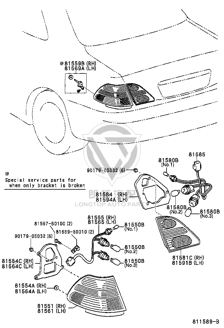 Rear Right Tail Light Wire Harness 81555-50110 for Toyota Celsior