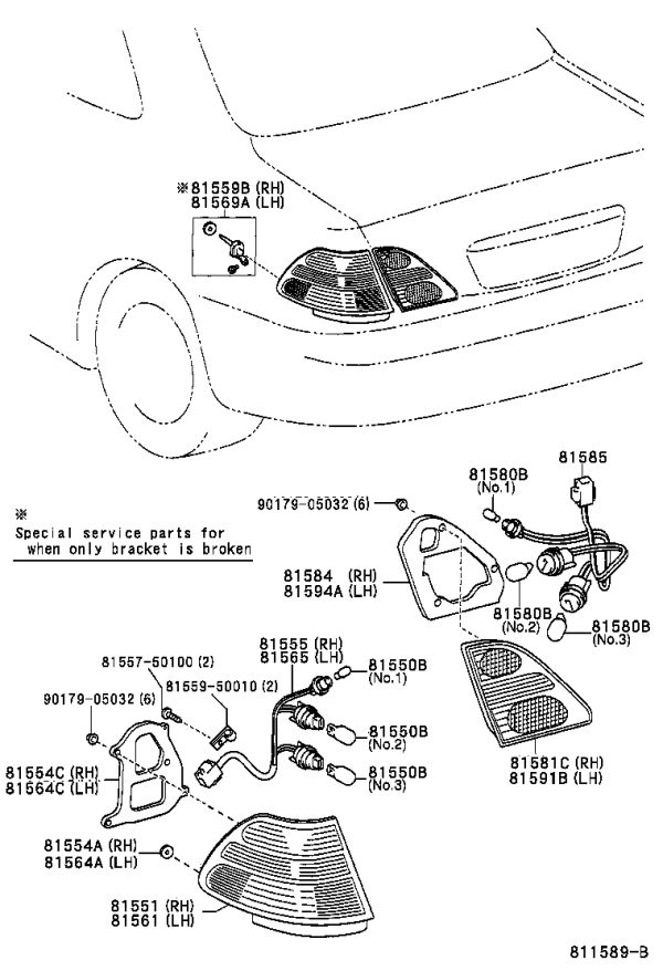 Rear Right Tail Light Wire Harness 81555-50110 for Toyota Celsior
