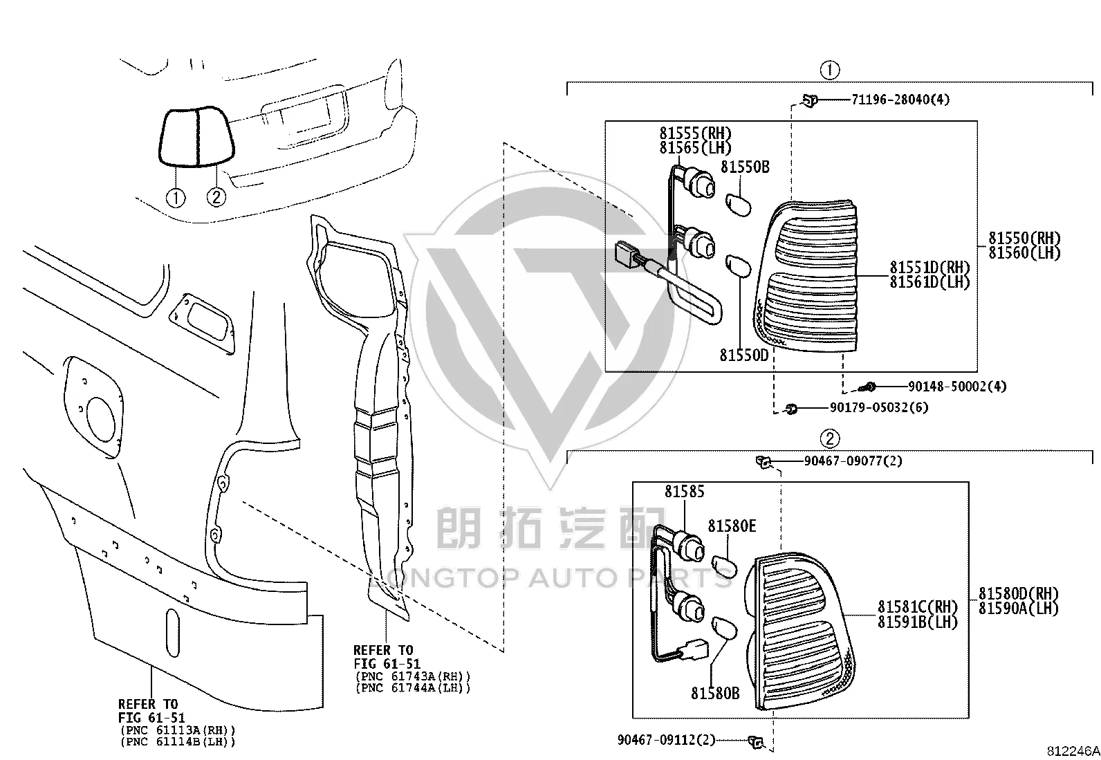 Outer Tail Light Assembly 81551-60580 for Toyota Land Cruiser