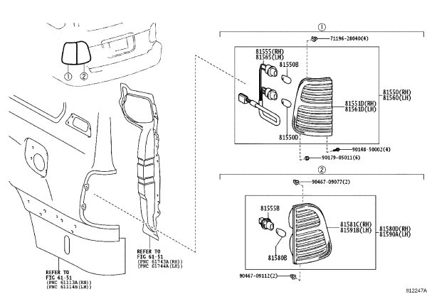 Interior Tail Light Semi-Assembly (Left) 81591-60201 for Toyota Land Cruiser