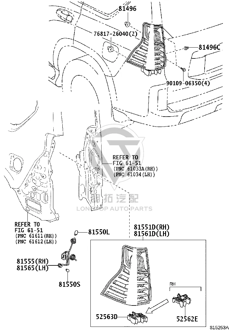 Outer Tail Light Semi-Assembly (Right) 81551-60B31 for Lexus GX460