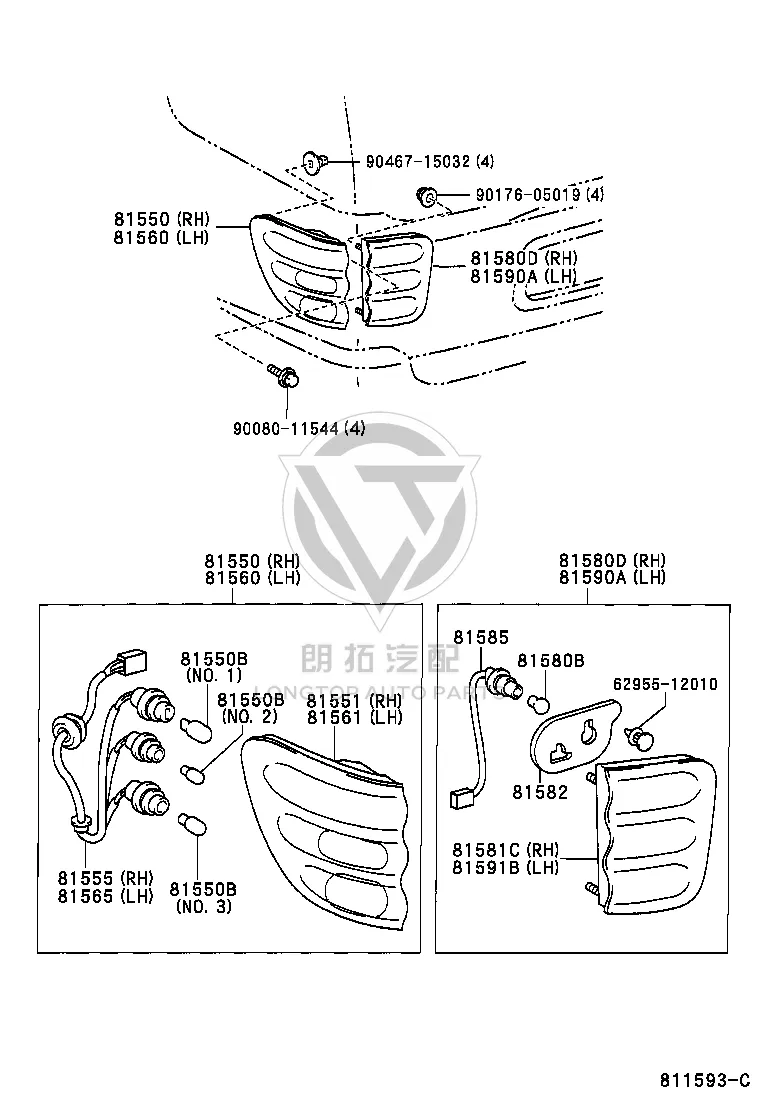 Interior Tail Light Semi-Assembly (Right) 81581-0C010 for Toyota Sequoia