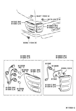 Interior Tail Light Semi-Assembly (Right) 81581-0C010 for Toyota Sequoia