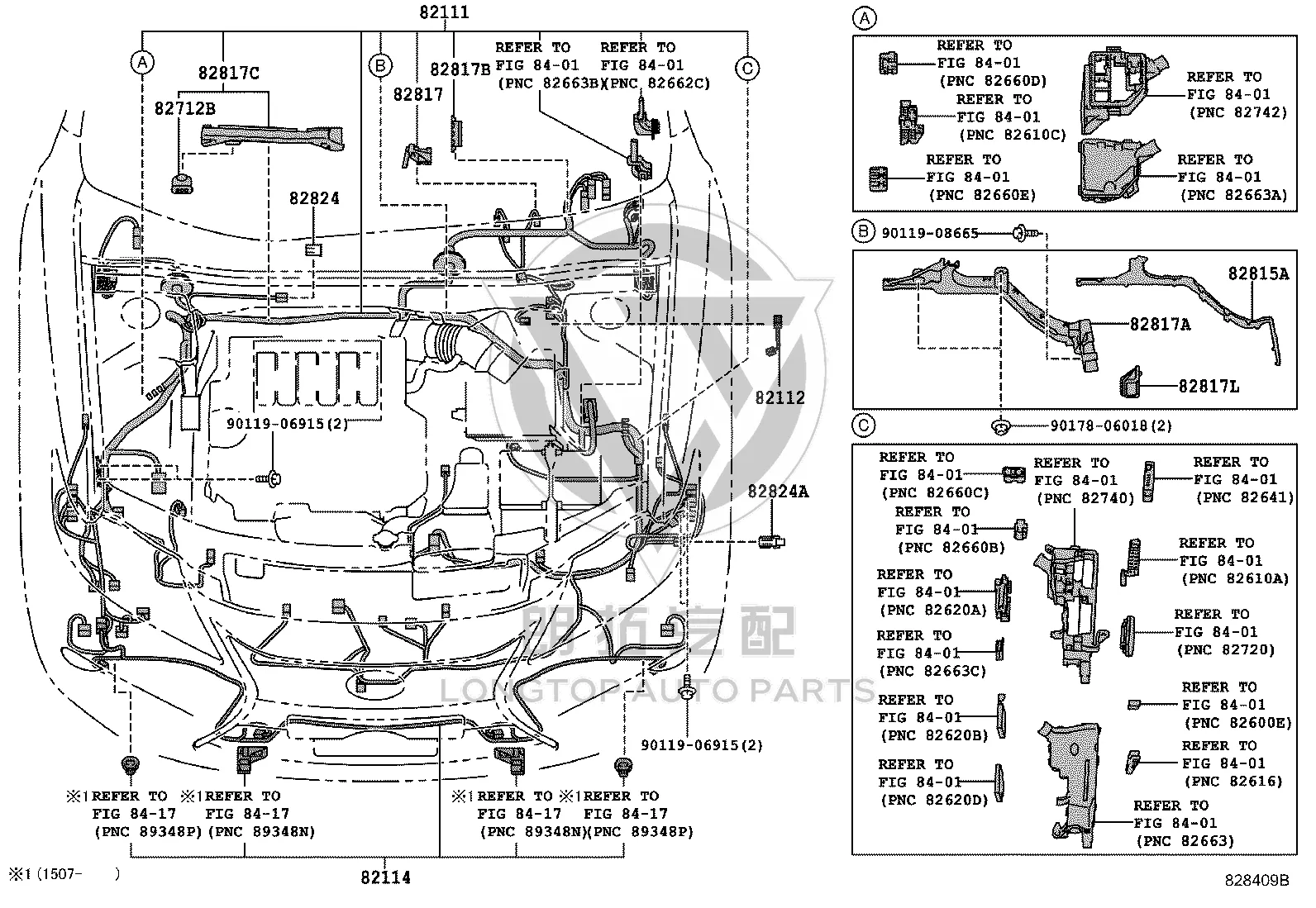 Headlamp wiring harness 82114-33030 for Lexus ES