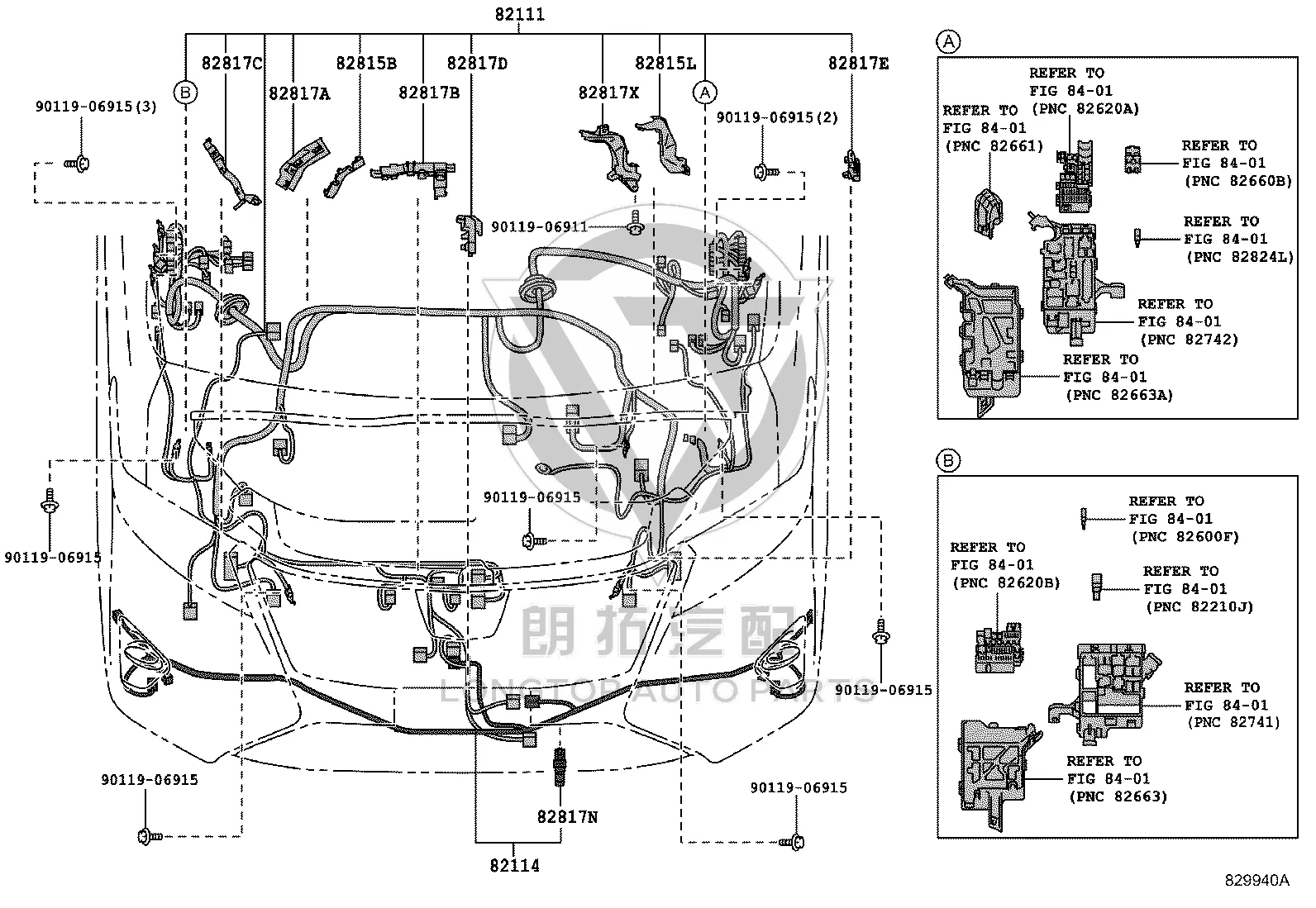 Front Bumper Parking Sensor Wiring Harness 82114-58680 for Toyota Alphard