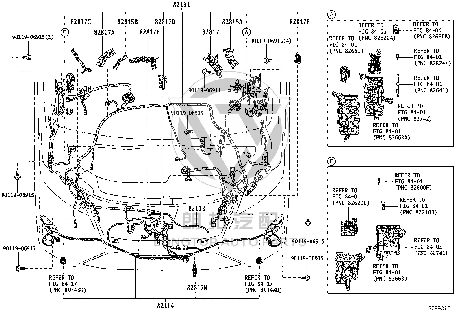 Headlamp wiring harness 82114-58400 for Toyota Alphard
