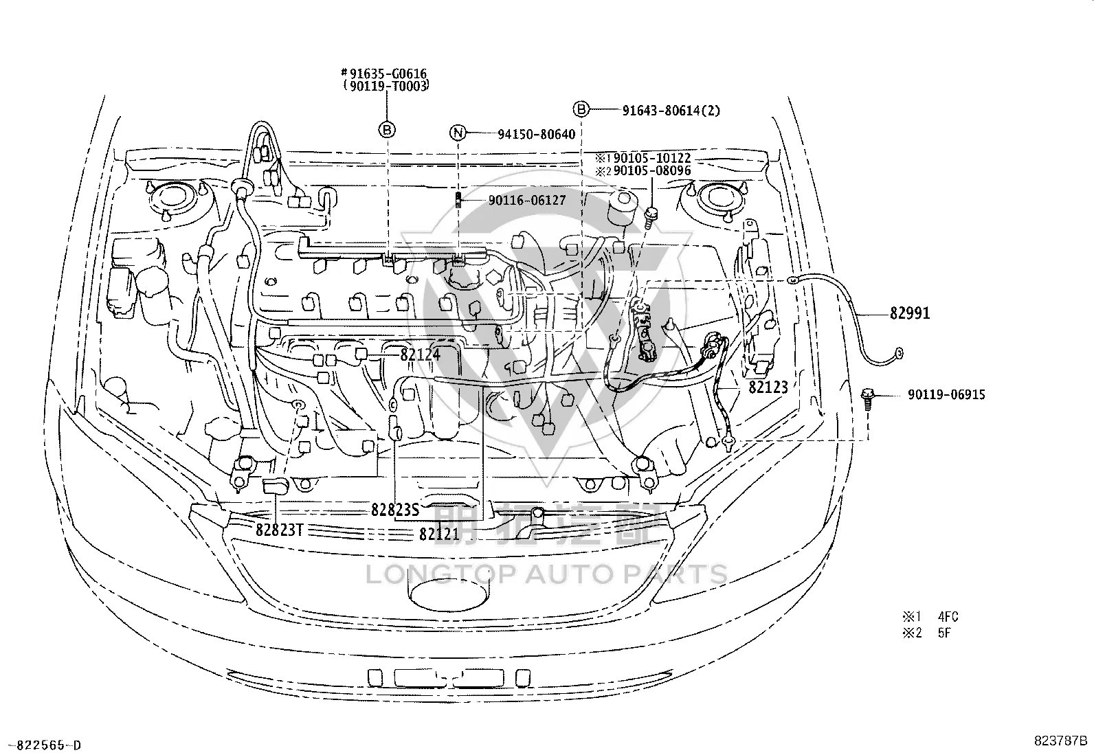 Engine 4 wire harness 82124-32050 for Toyota MR2