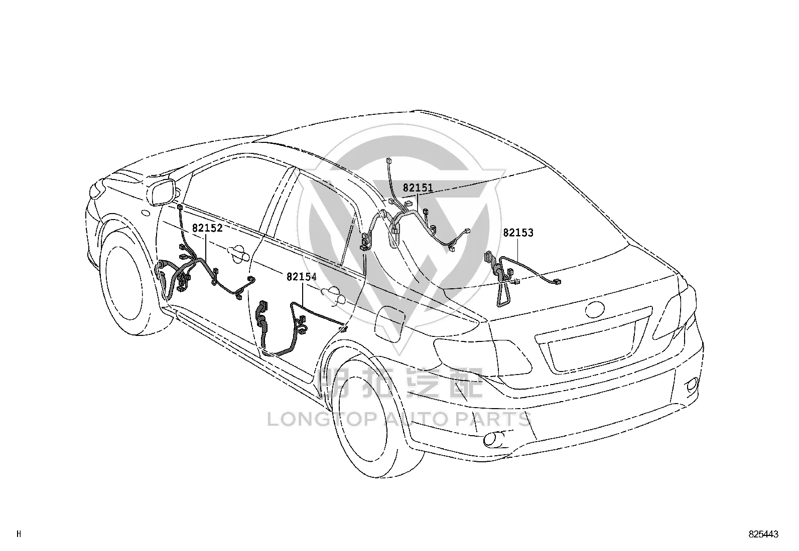 Front door harness (right) 82151-02Z60 for Toyota Corolla