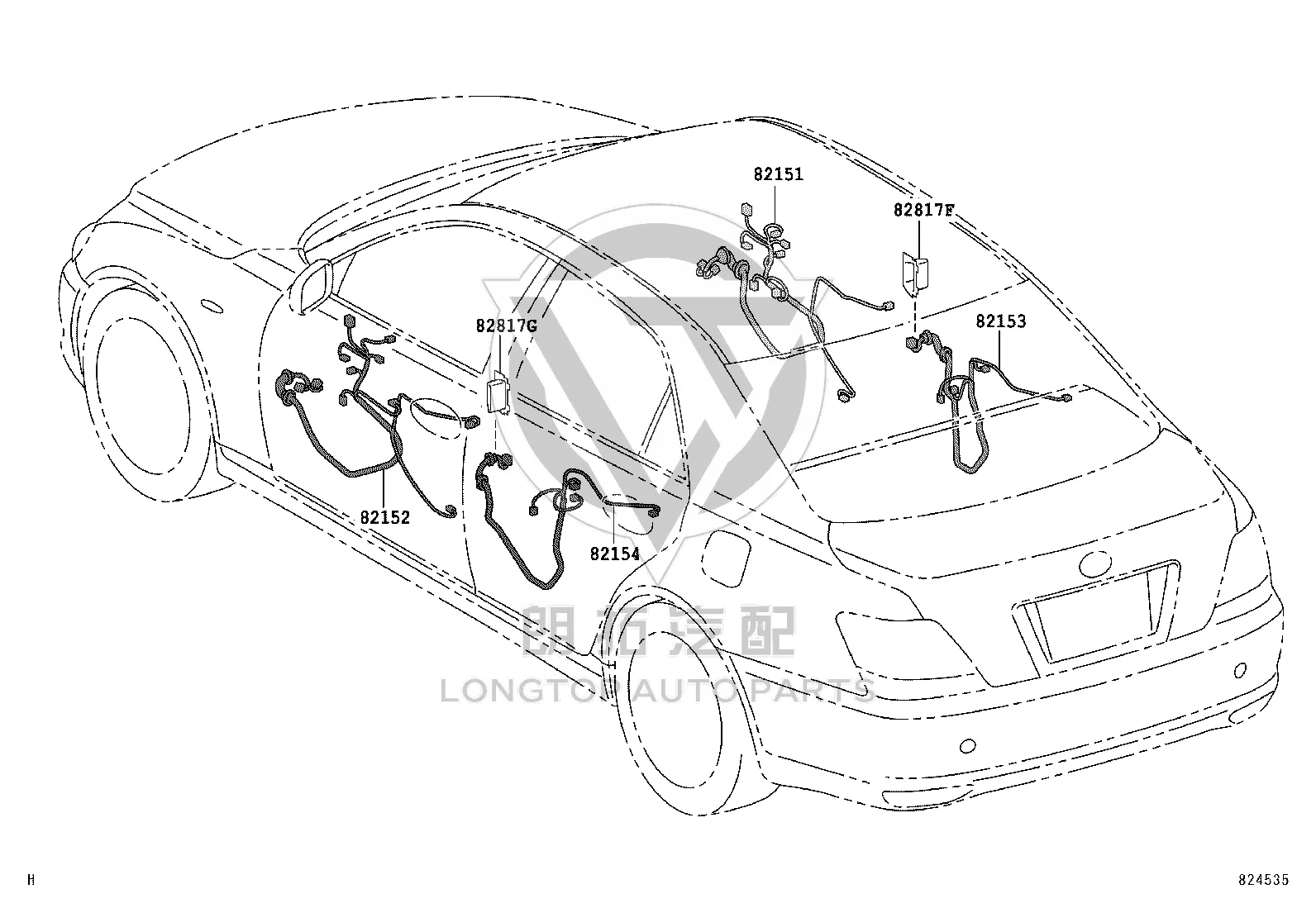 Front Left Door Wiring Harness 82152-0P021 for Toyota Reiz
