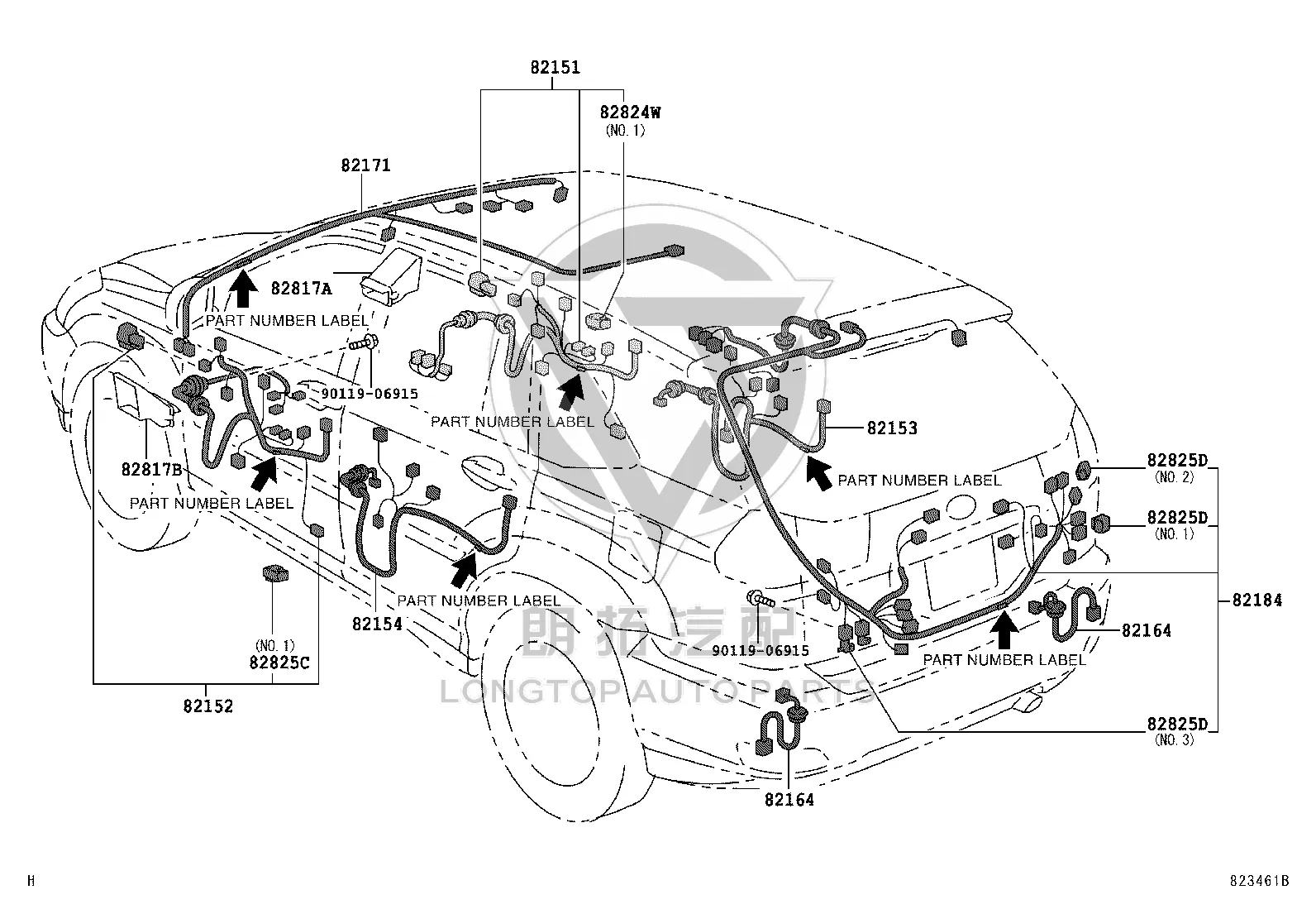 Floor 4 Harness 82164-48011 for Toyota Harrier