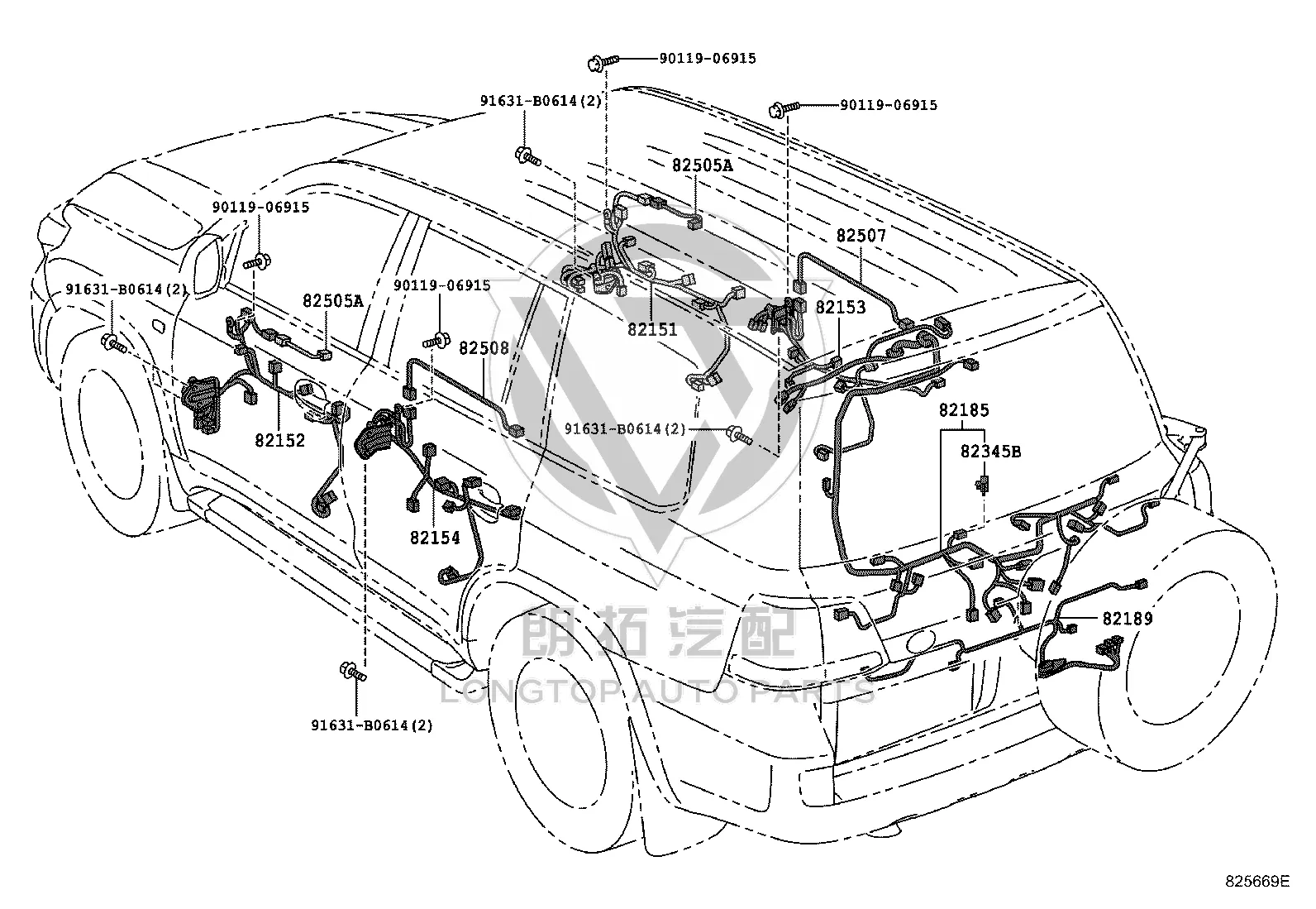 Front Right Door Wiring Harness 82151-60780 for Toyota Land Cruiser