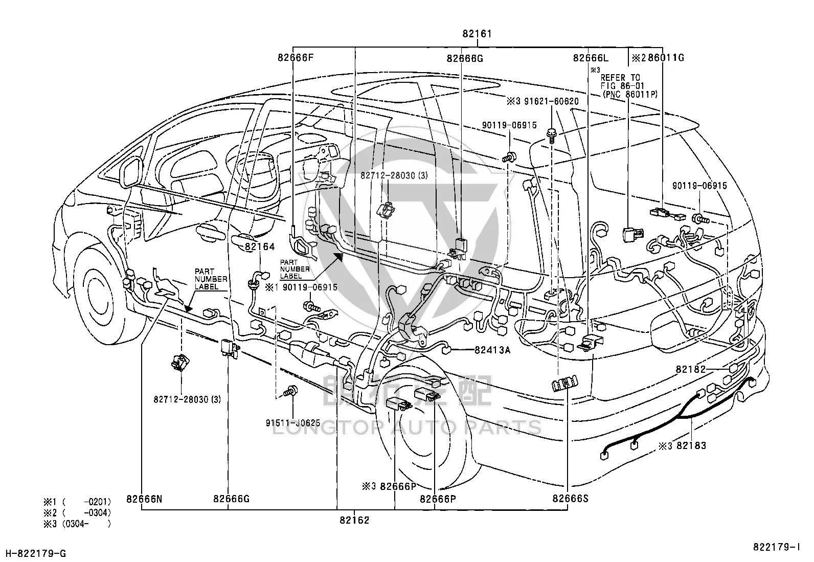 Vehicle Wiring Harness 82162-2J040 for Toyota Previa