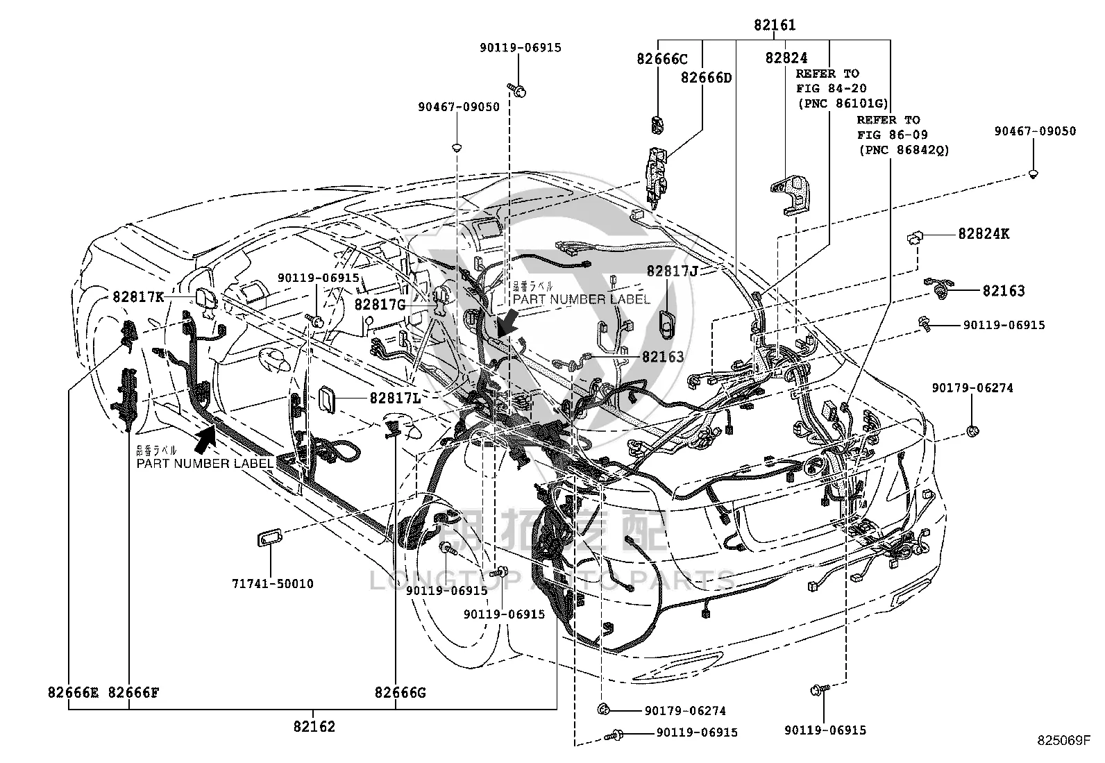 Main Body Wiring Harness 82162-50E90 for Lexus LS460